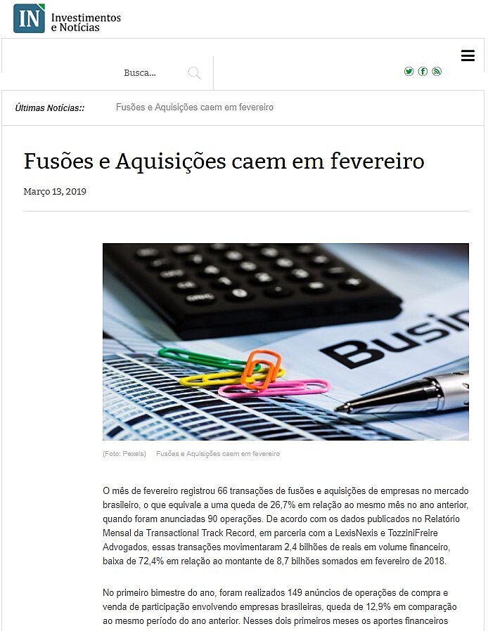 Fuses e Aquisies caem em fevereiro